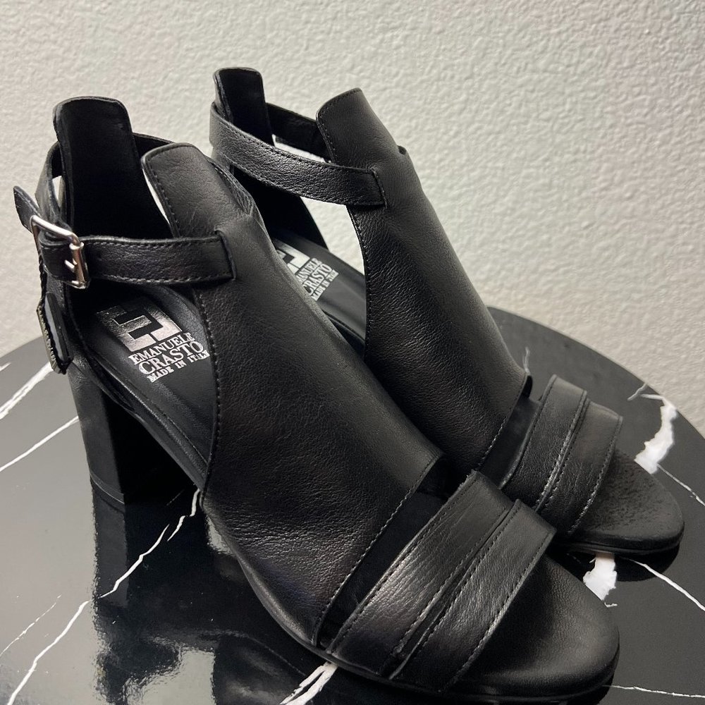 EMANUELE CASTRO Made In Italy Leather Ankle Buckle Heel Sandals